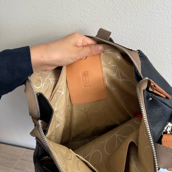 Orla Kiely Flower Stem Embossed Leather Backpack, Black - Picture 7 of 7